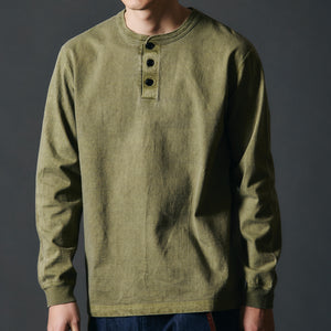 
                  
                    Load image into gallery viewer 【2025 Seasonal Color】“STANDARD” 14/- COZUN Henry Neck L/S T-shirt【Pigment Dye】BR-3044PG
                  
                