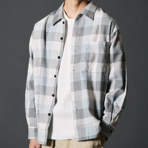 
                  
                    Load image into gallery viewer Indigo Cotton Faded Check Shirt 【Shuttle notes】BR-25139
                  
                