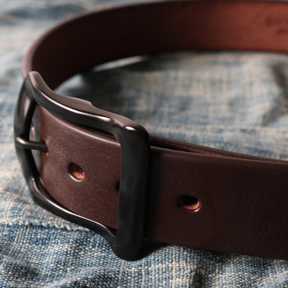Tochigi Leather】“STANDARD” Big Buckle 40mm Leather Belt 【Black