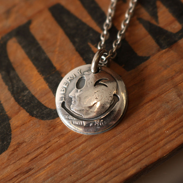 【North Works】SMILE & FLOWER DOUBLE PENDANT NECKLACE N-638 Hand Fabricated Silver Orchid Pendant (Smooth Version